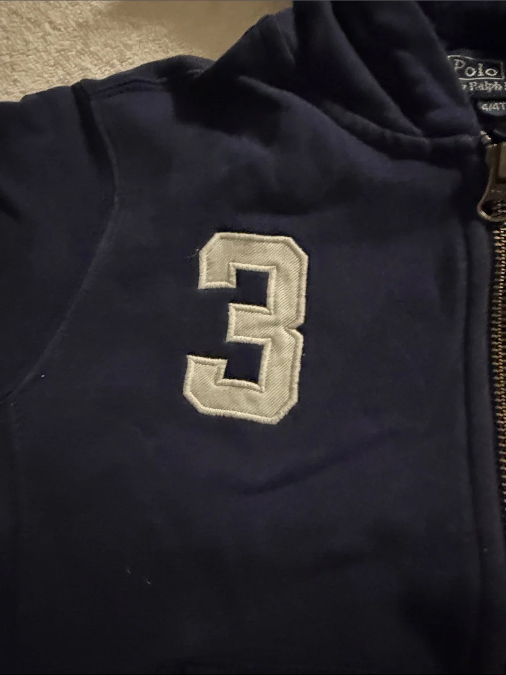 Ralph Lauren Navy Zip-Up Hoodie with Red Pony & USA Patch - Kids